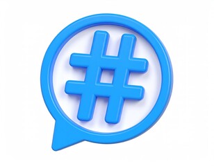 Obraz premium Bright Blue Hashtag in Speech Bubble: A 3D Render