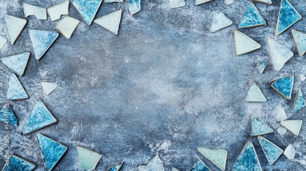 Poster decorative triangular tile border on a textured surface.