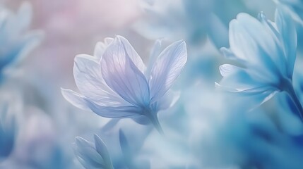 Fototapeta premium Dreamy Blue Flowers Soft Pastel Bloom Macro Photography