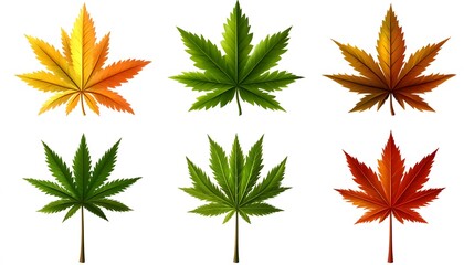 Six Vibrant Cannabis Leaves Autumn Colors Collection