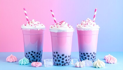 A refreshing summer iced tea in a glass, featuring soft blue and pink hues...
