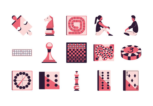 Red And Black Chess Poker Domino Puzzle Game Stickers Set
