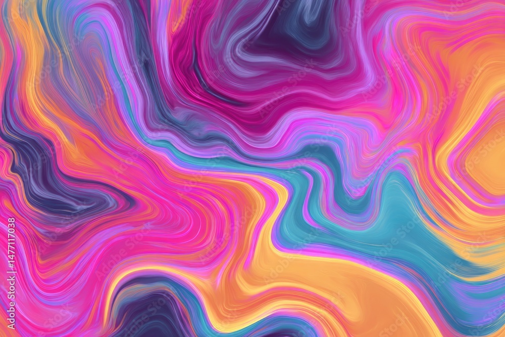 Poster colorful psychedelic patterns swirl in vibrant abstract design with bright hues and contrasting shap
