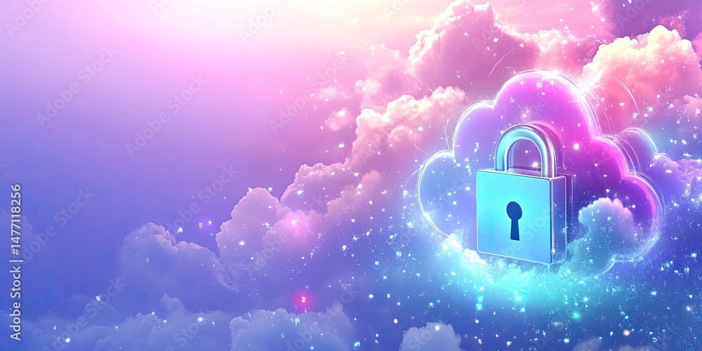 Aufkleber a dreamy digital cloud with a lock symbolizes cloud storage security. great for cybersecurity blogs,