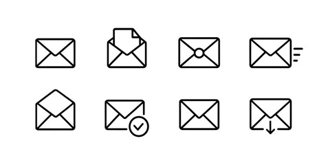 Envelope icons for email with send, receive and open actions