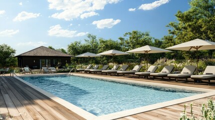 Fototapeta premium Luxury Resort Poolside Paradise: Tranquil Getaway