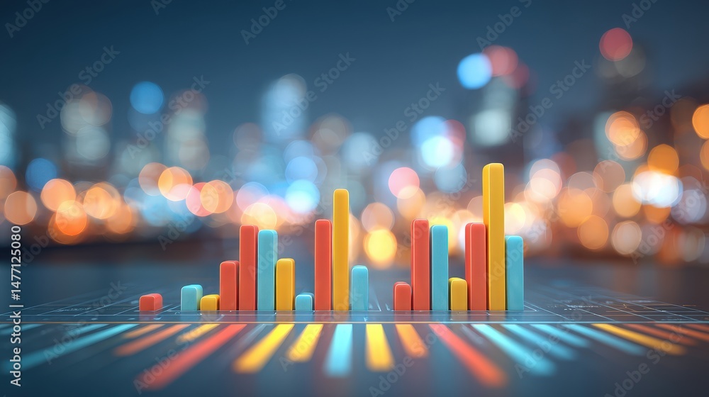 Aufkleber digital business analytics scene with colorful bar graph background