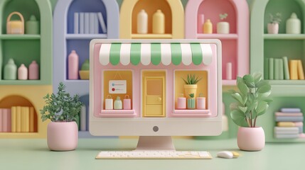 Digital Display of Colorful Shopfront with Decorative Elements