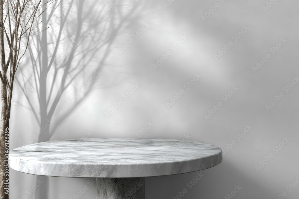 Poster empty marble table top with tree shadow