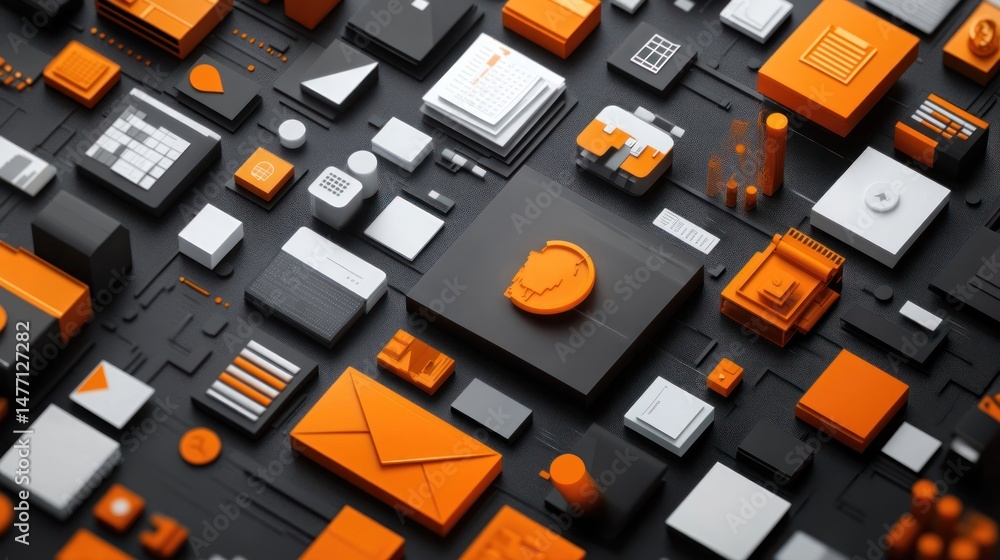 Aufkleber abstract 3d render of digital data and technology icons