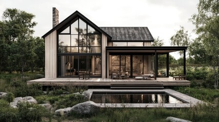 Modern Farmhouse Architectural Design with Pool and Deck