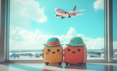 Cute Suitcases Airport Departure.