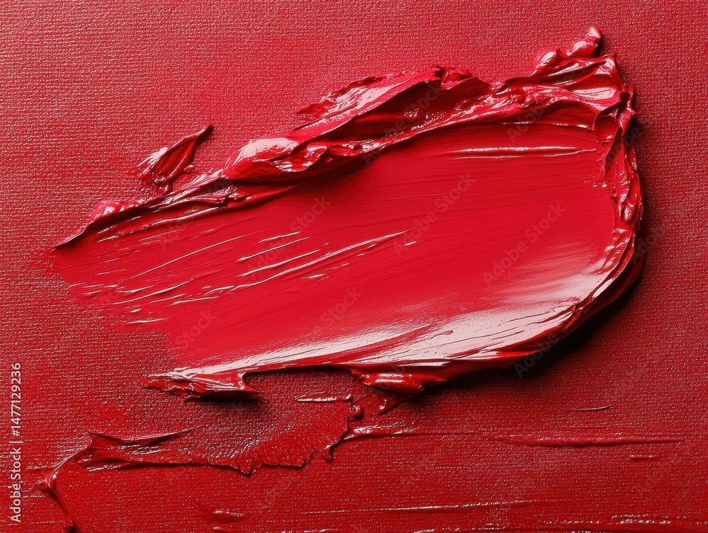 Poster red paint stroke on canvas close up macro shot vibrant color art creative background texture design