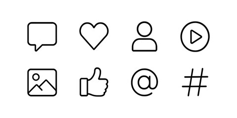 Fototapeta premium Social media interface icons: like, comment, share, profile