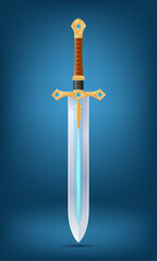 detailed vector illustration of a decorative sword featuring a gold hilt adorned with gemstones and a sleek blade against a gradient background, perfect for fantasy themes