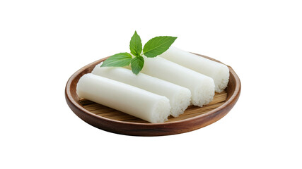 Delicious Banh Cuon Vietnamese Steamed Rice Rolls on Wooden Plate