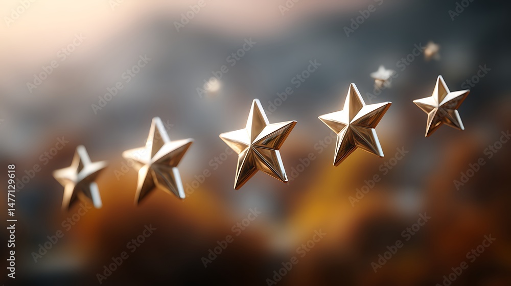 Poster customer feedback concept, based on stars from one to three, conceptual 3d render symbol of excellen