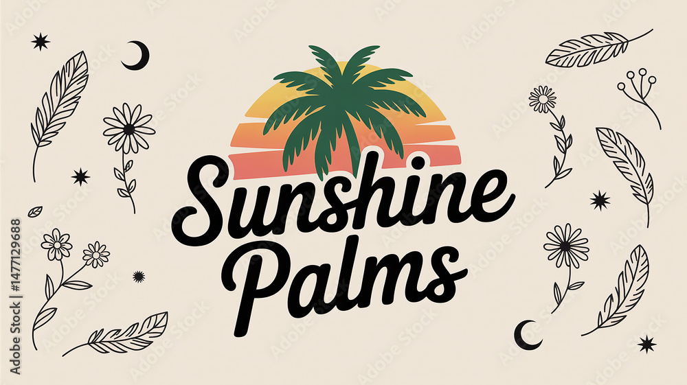 Poster vector logo and print design templates summer palm trees and hippie boho elements