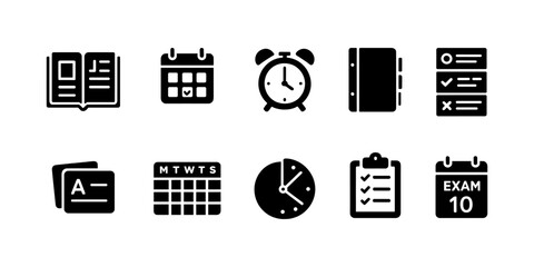 Flat calendar and time icons for school planning