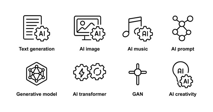 Generative AI icons: prompt, GAN, creativity and model