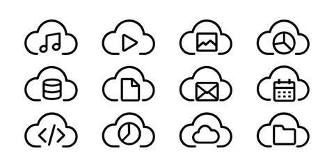 Fototapeta premium Cloud service icons: media, email, schedule
