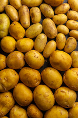 Raw potatoes filling the frame creating a food background