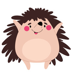 Cute happy hedgehog, children's animal character.