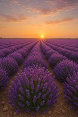 Selbstklebende Fototapeten Lavendelveld bij zonsondergang © Minimalist products