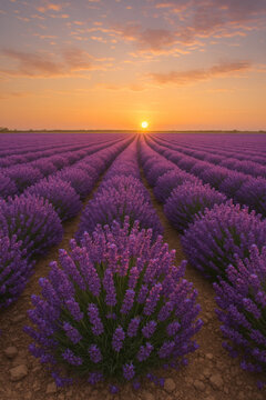Lavendelveld bij zonsondergang