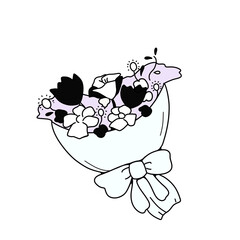 お祝いに使える白や黒のシンプルな花束イラスト