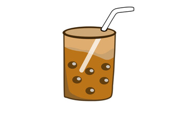Vector image of iced boba coffee in a glass with a straw isolated
