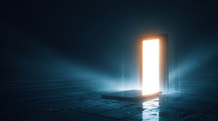 Mystical Glowing Door in Dark Night - Enigmatic Portal Illuminated in Darkness