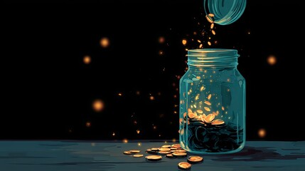 Coins Spilling Out of Jar - Financial Concept Illustration