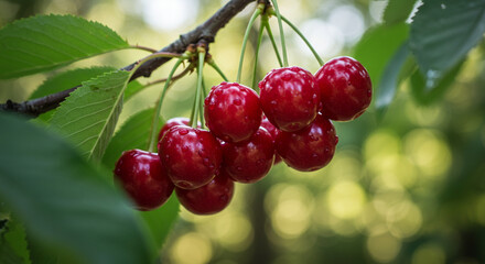 red cherries on a tree