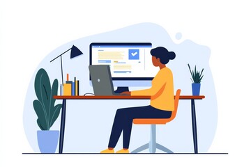 person participating in an online job skills course, trying to improve their chances of employment. Job search and hunt. Rejection letters. Not giving up.