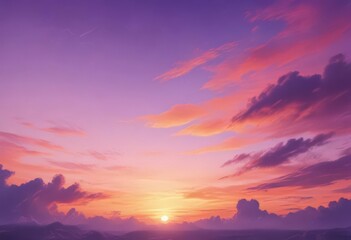 Dreamy sunset sky, abstract watercolor blend of orange and purple hues , shadow, light
