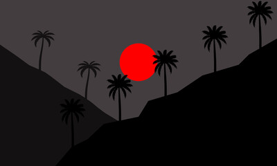 Obraz premium Natural Landscape in Summer Sunset in the afternoon with silhouette of palm trees
