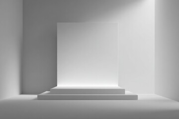 Fototapeta premium minimalistic stage with empty podium set against seamless backdrop inviting viewers eyes to uncluttered elegance offering