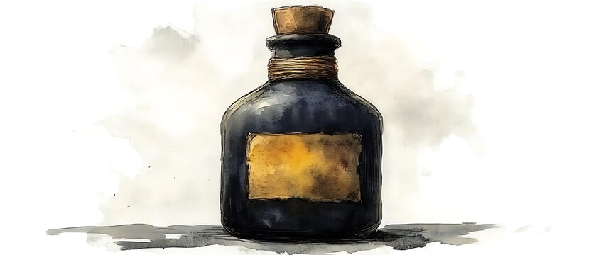Antique bottle, cork, label, studio, potion