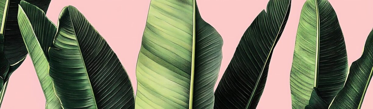 Pink backdrop, lush green leaves