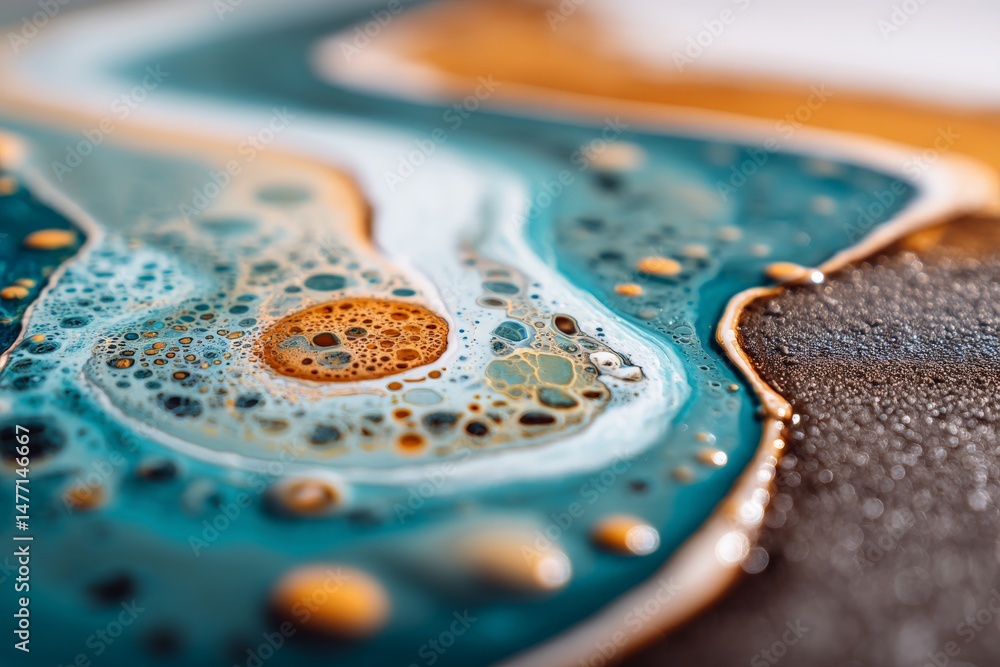 Poster Abstract fluid art created with vibrant colors, showcasing swirling patterns on a textured surface