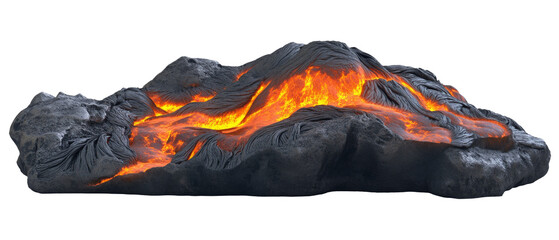 Glowing lava flow with cooling black crust
