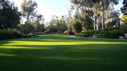 Obraz premium Serene Green Grass Lawn Landscape with Trees