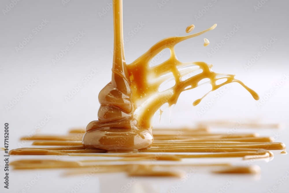 Aufkleber Smooth caramel drizzles create an enticing pattern on a clean surface in soft lighting