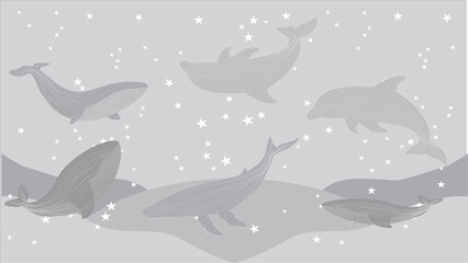 Whale Fish Sky Swimming Art BG Design 1064.eps