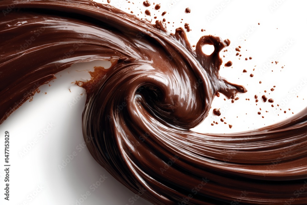 Poster Swirling chocolate creates a dynamic and artistic display on a white background