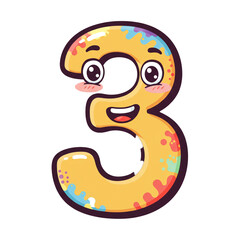 Fototapeta premium Cartoon illustration of a colorful and friendly number three character