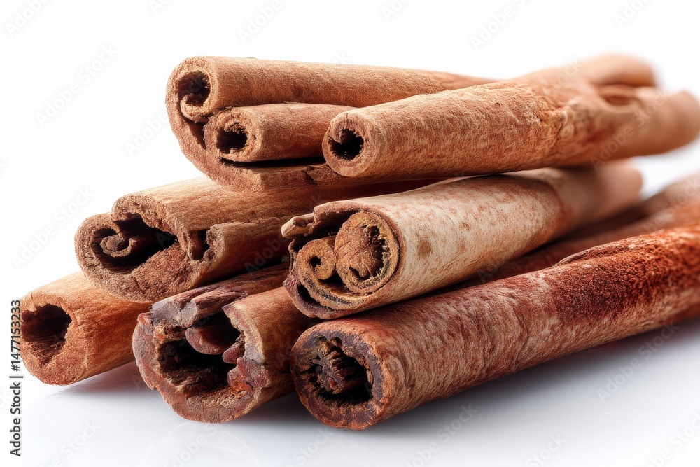 Poster cinnamon sticks arranged in a close-up view showcasing their natural textures and colors for culinar
