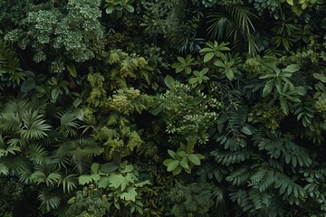 Lush greenery wall, diverse foliage