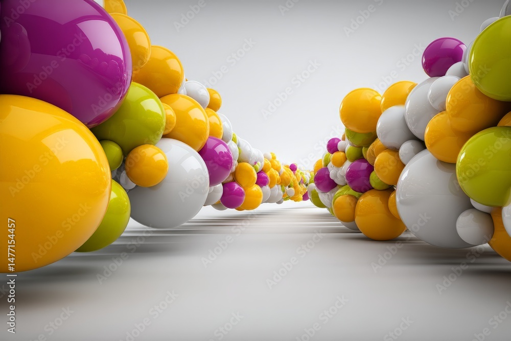 Aufkleber Bright and colorful spheres create an abstract pathway in a modern design space